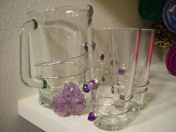 Amethyst Pitcher with Water Glasses